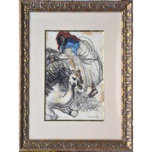 Eliane Jalabert ""woman Of Aït Hamou", Morocco" 1934 Watercolor 32x23